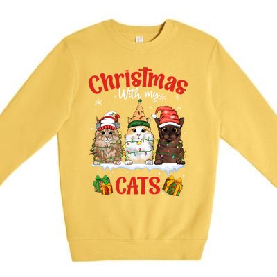 Meowy Christmas With My Cats Feline Fun Christmas Cat Gift Premium Crewneck Sweatshirt