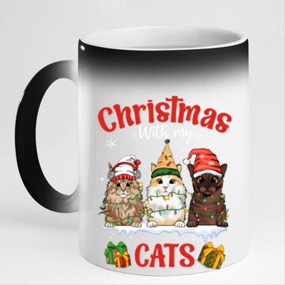 Meowy Christmas With My Cats Feline Fun Christmas Cat Gift 11oz Black Color Changing Mug