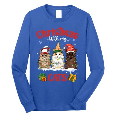 Meowy Christmas With My Cats Feline Fun Christmas Cat Gift Long Sleeve Shirt