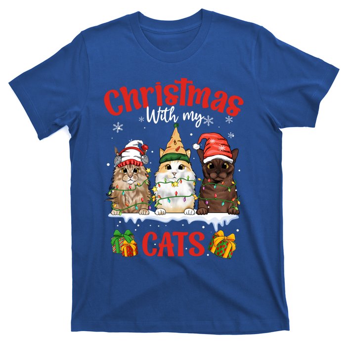 Meowy Christmas With My Cats Feline Fun Christmas Cat Gift T-Shirt