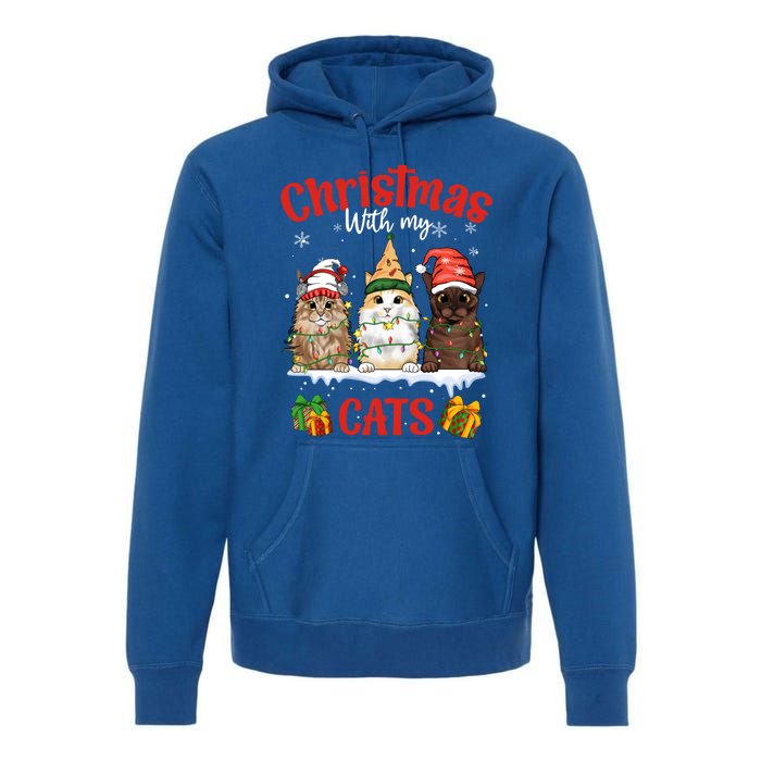 Meowy Christmas With My Cats Feline Fun Christmas Cat Gift Premium Hoodie