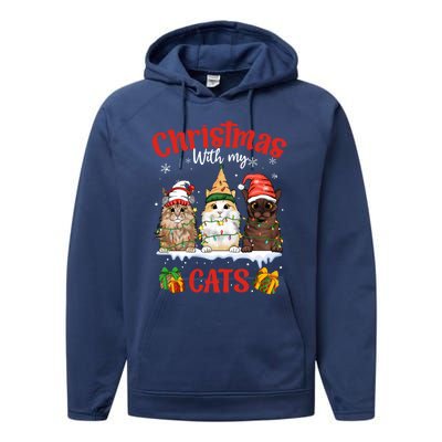 Meowy Christmas With My Cats Feline Fun Christmas Cat Gift Performance Fleece Hoodie