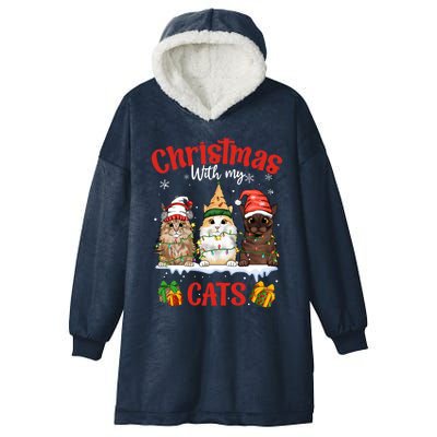 Meowy Christmas With My Cats Feline Fun Christmas Cat Gift Hooded Wearable Blanket