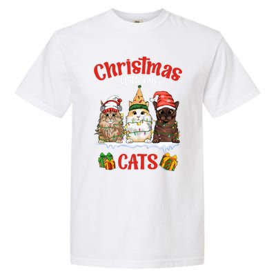 Meowy Christmas With My Cats Feline Fun Christmas Cat Gift Garment-Dyed Heavyweight T-Shirt