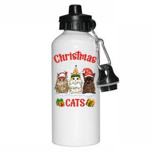 Meowy Christmas With My Cats Feline Fun Christmas Cat Gift Aluminum Water Bottle