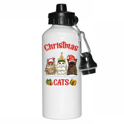 Meowy Christmas With My Cats Feline Fun Christmas Cat Gift Aluminum Water Bottle