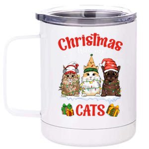 Meowy Christmas With My Cats Feline Fun Christmas Cat Gift 12 oz Stainless Steel Tumbler Cup