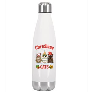 Meowy Christmas With My Cats Feline Fun Christmas Cat Gift Stainless Steel Insulated Water Bottle