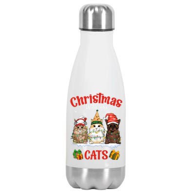 Meowy Christmas With My Cats Feline Fun Christmas Cat Gift Stainless Steel Insulated Water Bottle