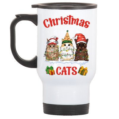 Meowy Christmas With My Cats Feline Fun Christmas Cat Gift Stainless Steel Travel Mug