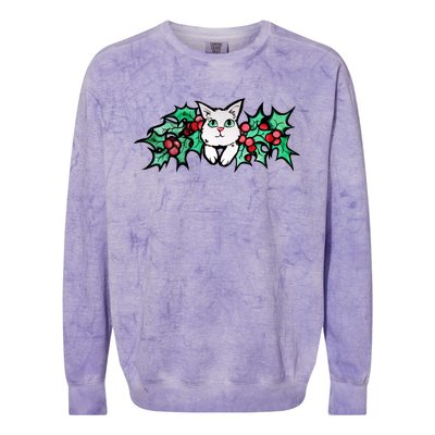 Meowy Catmas White Kitty Christmas Gift Colorblast Crewneck Sweatshirt