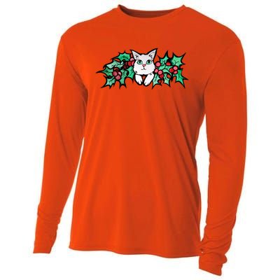 Meowy Catmas White Kitty Christmas Gift Cooling Performance Long Sleeve Crew