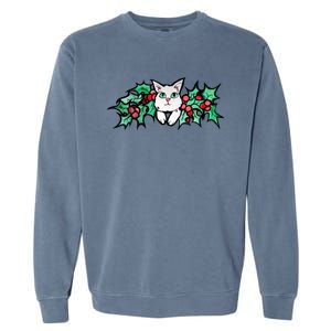 Meowy Catmas White Kitty Christmas Gift Garment-Dyed Sweatshirt