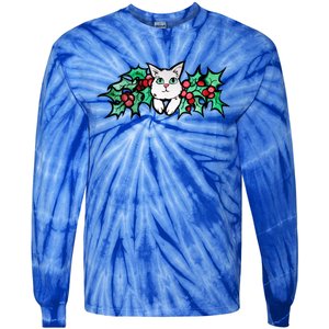 Meowy Catmas White Kitty Christmas Gift Tie-Dye Long Sleeve Shirt