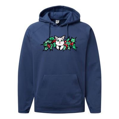 Meowy Catmas White Kitty Christmas Gift Performance Fleece Hoodie