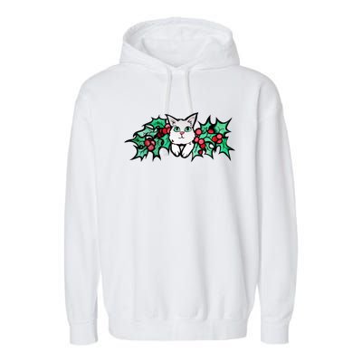 Meowy Catmas White Kitty Christmas Gift Garment-Dyed Fleece Hoodie