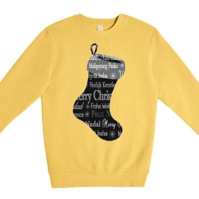 Merry Christmas Words World Languages Holiday Stocking Gift Cool Gift Premium Crewneck Sweatshirt