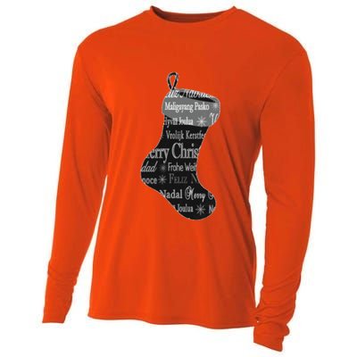 Merry Christmas Words World Languages Holiday Stocking Gift Cool Gift Cooling Performance Long Sleeve Crew