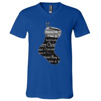 Merry Christmas Words World Languages Holiday Stocking Gift Cool Gift V-Neck T-Shirt