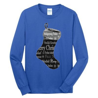 Merry Christmas Words World Languages Holiday Stocking Gift Cool Gift Tall Long Sleeve T-Shirt