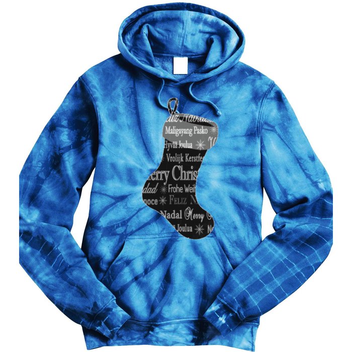 Merry Christmas Words World Languages Holiday Stocking Gift Cool Gift Tie Dye Hoodie