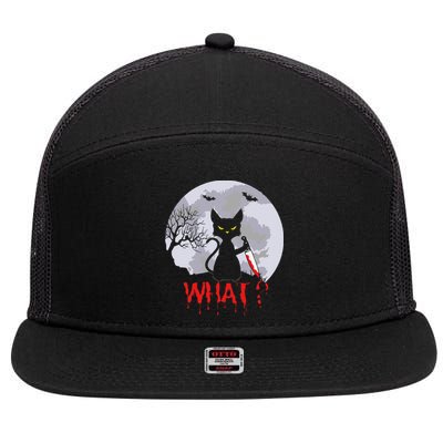 Murderous Cat With Knife Cat What Halloween Funny Cat 7 Panel Mesh Trucker Snapback Hat