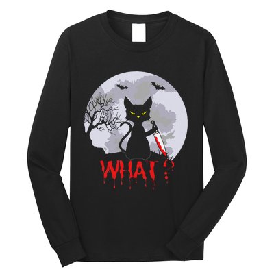 Murderous Cat With Knife Cat What Halloween Funny Cat Long Sleeve Shirt