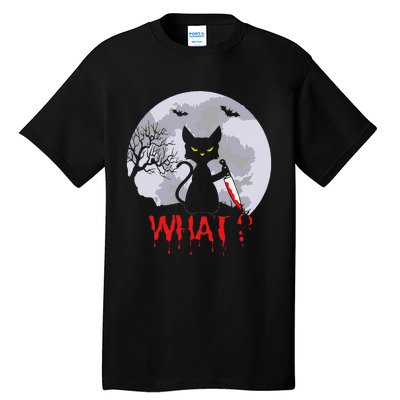 Murderous Cat With Knife Cat What Halloween Funny Cat Tall T-Shirt