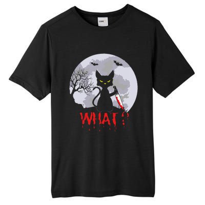 Murderous Cat With Knife Cat What Halloween Funny Cat Tall Fusion ChromaSoft Performance T-Shirt