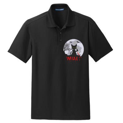 Murderous Cat With Knife Cat What Halloween Funny Cat Dry Zone Grid Polo