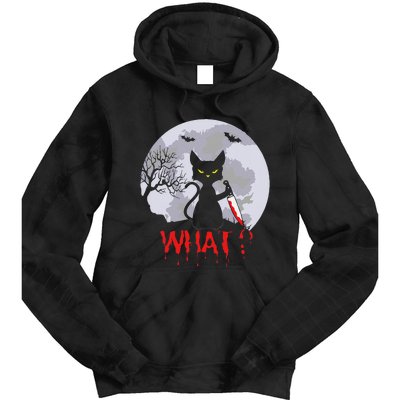 Murderous Cat With Knife Cat What Halloween Funny Cat Tie Dye Hoodie