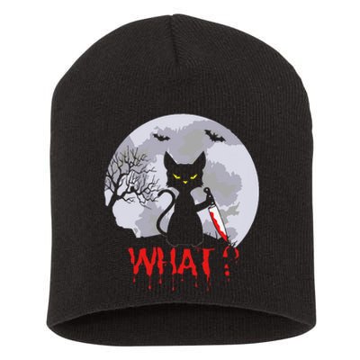 Murderous Cat With Knife Cat What Halloween Funny Cat Short Acrylic Beanie