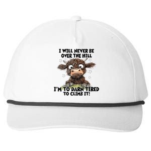 Messy Cow Will Never Be Over Hill I’M Too Darn Tired Climb Snapback Five-Panel Rope Hat