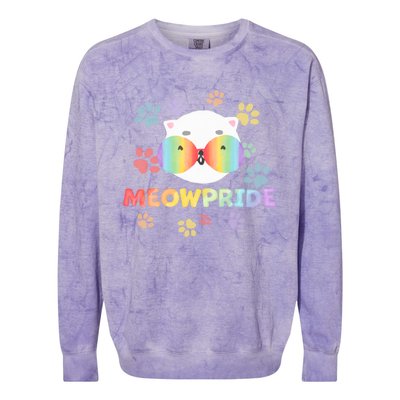 Meowpride Cat With Rainbow Sunglasses Lgbtqia + And Ally Gift Colorblast Crewneck Sweatshirt