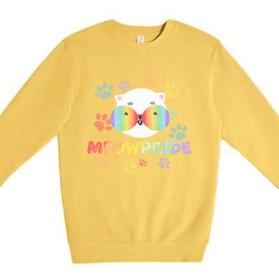 Meowpride Cat With Rainbow Sunglasses Lgbtqia + And Ally Gift Premium Crewneck Sweatshirt