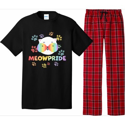 Meowpride Cat With Rainbow Sunglasses Lgbtqia + And Ally Gift Pajama Set