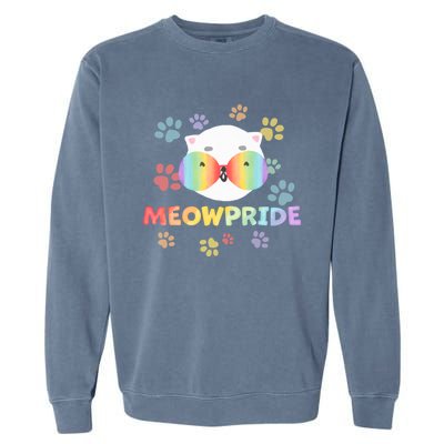 Meowpride Cat With Rainbow Sunglasses Lgbtqia + And Ally Gift Garment-Dyed Sweatshirt