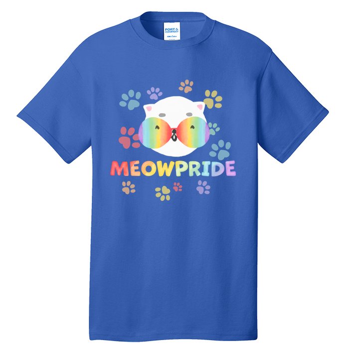 Meowpride Cat With Rainbow Sunglasses Lgbtqia + And Ally Gift Tall T-Shirt