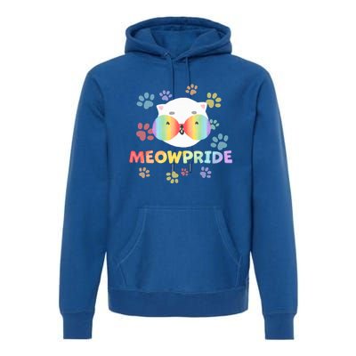 Meowpride Cat With Rainbow Sunglasses Lgbtqia + And Ally Gift Premium Hoodie