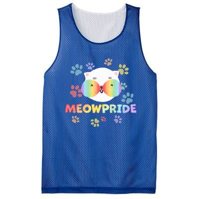 Meowpride Cat With Rainbow Sunglasses Lgbtqia + And Ally Gift Mesh Reversible Basketball Jersey Tank