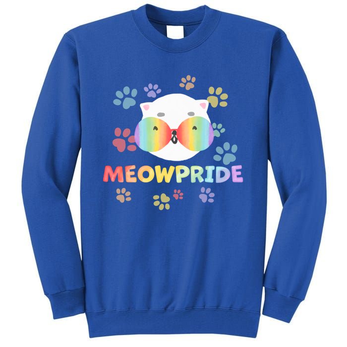 Meowpride Cat With Rainbow Sunglasses Lgbtqia + And Ally Gift Tall Sweatshirt