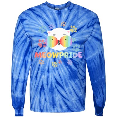 Meowpride Cat With Rainbow Sunglasses Lgbtqia + And Ally Gift Tie-Dye Long Sleeve Shirt