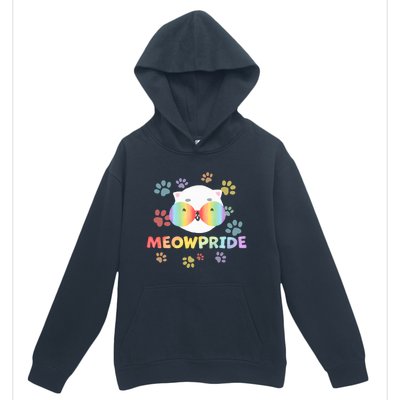 Meowpride Cat With Rainbow Sunglasses Lgbtqia + And Ally Gift Urban Pullover Hoodie