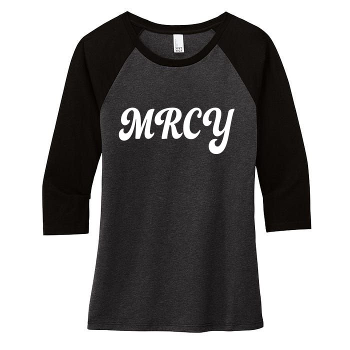 MRCY Christian Worship Shortened Word Women's Tri-Blend 3/4-Sleeve Raglan Shirt