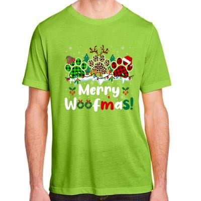 Merry Christmas Woof Santa Reindeer Elf Dog Paws Lover Owner Gift Adult ChromaSoft Performance T-Shirt