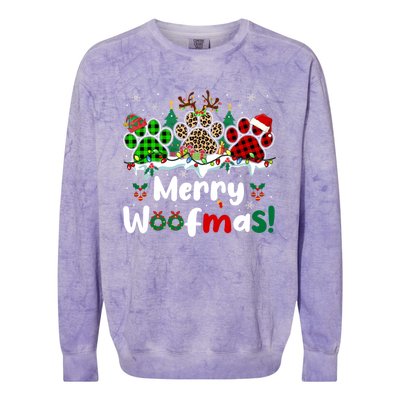 Merry Christmas Woof Santa Reindeer Elf Dog Paws Lover Owner Gift Colorblast Crewneck Sweatshirt