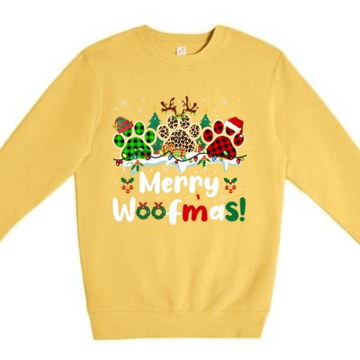 Merry Christmas Woof Santa Reindeer Elf Dog Paws Lover Owner Gift Premium Crewneck Sweatshirt