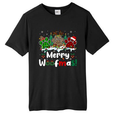 Merry Christmas Woof Santa Reindeer Elf Dog Paws Lover Owner Gift Tall Fusion ChromaSoft Performance T-Shirt