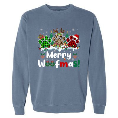 Merry Christmas Woof Santa Reindeer Elf Dog Paws Lover Owner Gift Garment-Dyed Sweatshirt