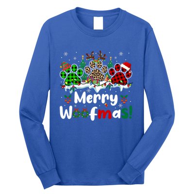 Merry Christmas Woof Santa Reindeer Elf Dog Paws Lover Owner Gift Long Sleeve Shirt